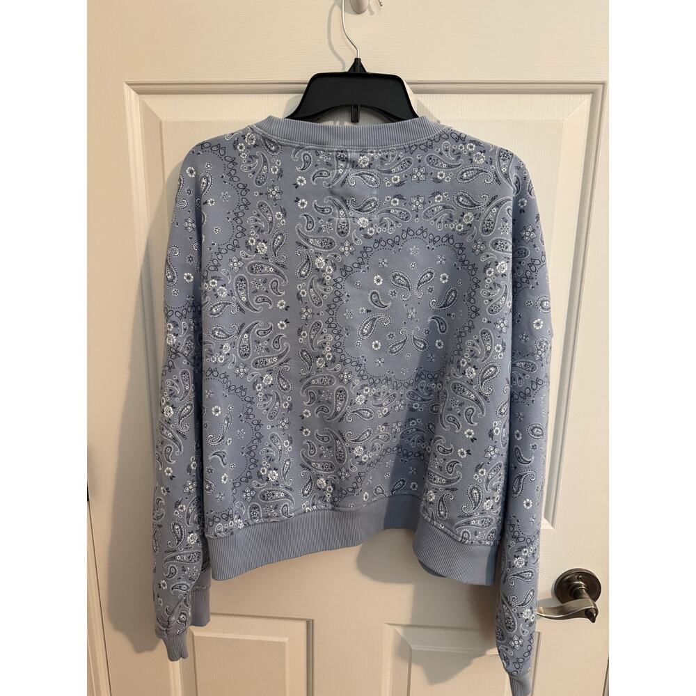 Aerie Crop Take it Easy Sweatshirt Crew Neck Blue Paisley Size XL - Picture 8 of 8